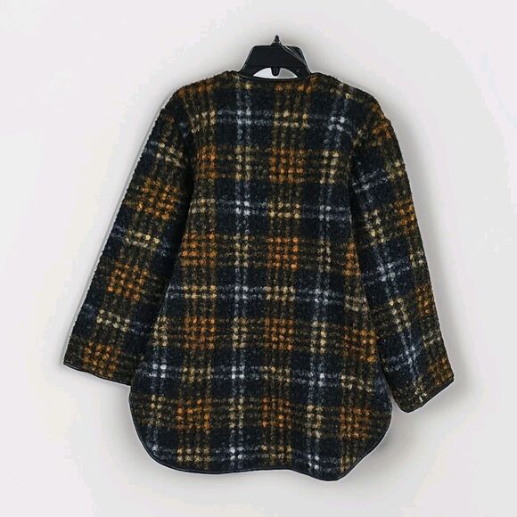 Ava Viv Plaid Jacket Cardigan 1X Women Black Yellow Orange Faux Leather Trim - Picture 3 of 8